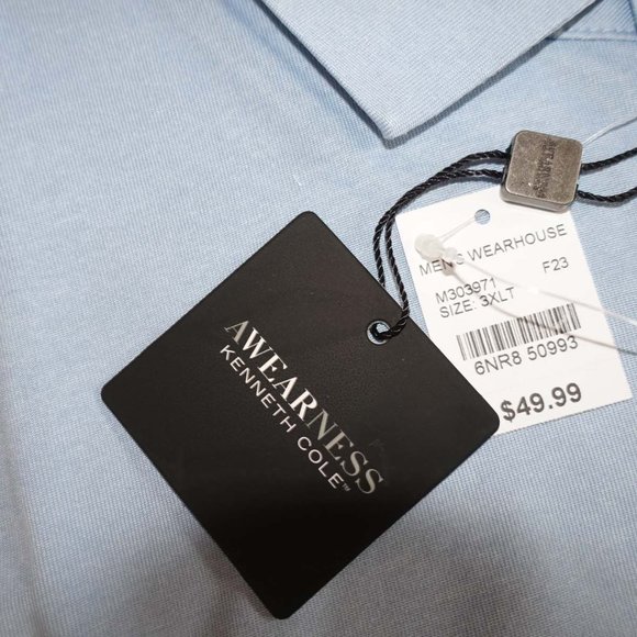 Kenneth Cole Men's Slim Fit Jersey Polo Shirt Size 3XLT NWT Long Sleeves Blue - Picture 5 of 7